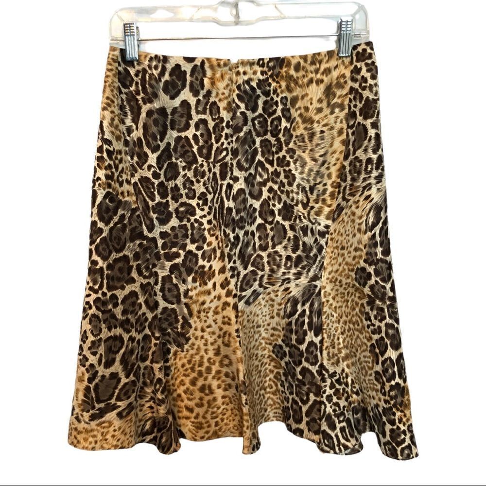 Anne Klein Skirt 100% silk Safari Print lined Gold and Gray 8P